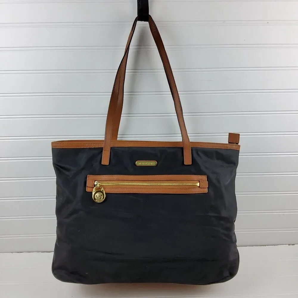 Michael Kors MK Nylon Tote Shoulder Handbag Purse Black